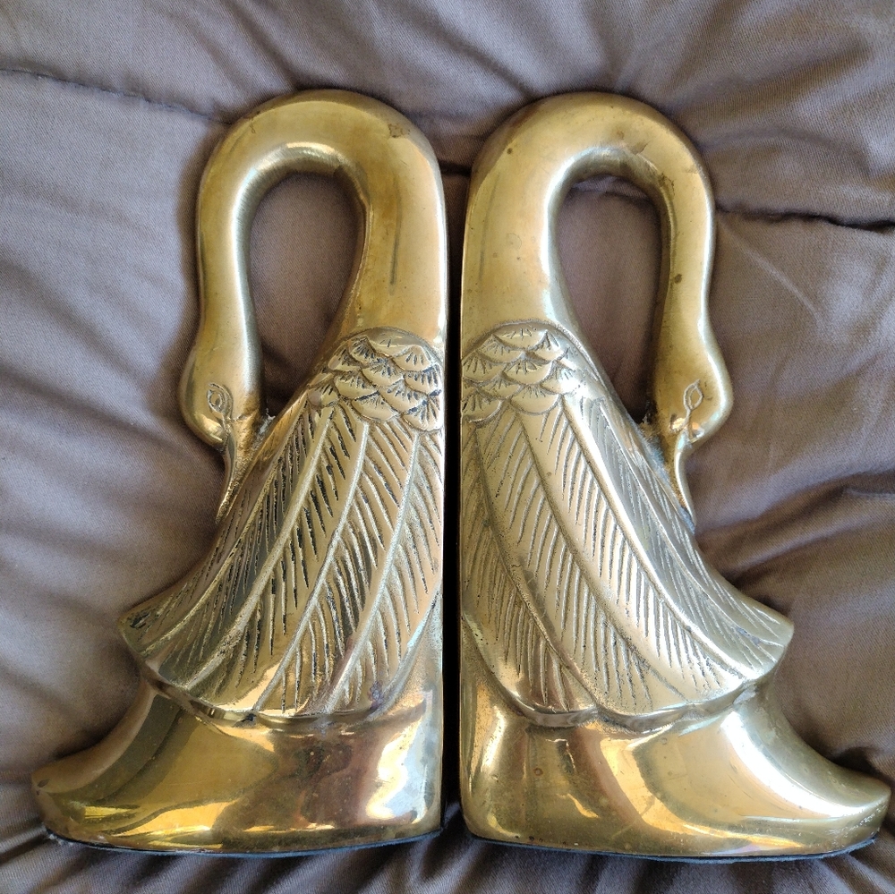 Solid Brass Swan Bookends